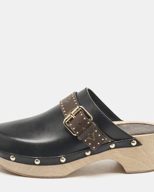 Louis Vuitton Black/Brown Canvas and Leather Cottage Clogs Size 38