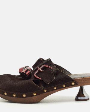 Louis Vuitton Brown Calf Hair Buckle Clogs Size 38