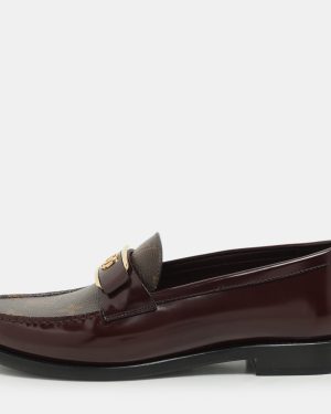 Louis Vuitton Burgundy Leather and Monogram Canvas Academy Loafers Size 38