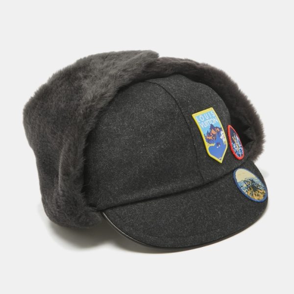 Louis Vuitton Grey Shearling Trim Wool Alps Trapper Hat Size 60