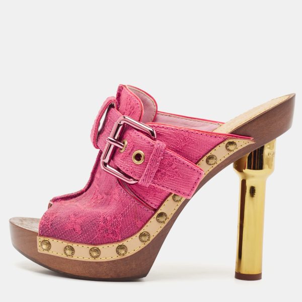 Louis Vuitton Pink Monogram Denim Rosa Platform Clogs Size 37