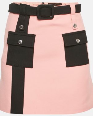 Louis Vuitton Pink Wool Belted Mini Skirt S