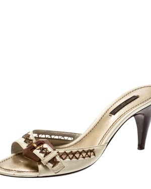 Louis Vuitton White Leather Buckle Kitten Heels Sandals Size 37.5