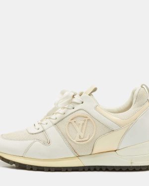 Louis Vuitton White/Cream Leather and Mesh Run Away Low Top Sneakers Size 35.5