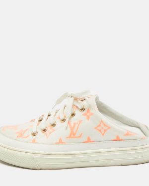 Louis Vuitton White/Orange Mesh and Leather Stellar Sneaker Mules Size 36.5