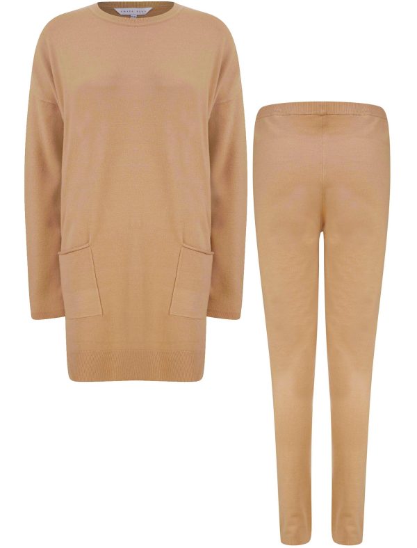Loungewear Ninette 2 Pc Jersey Knit Top / Pants Lounge Set in Nougat Nut - Amara Reya / S/M - Tokyo Laundry