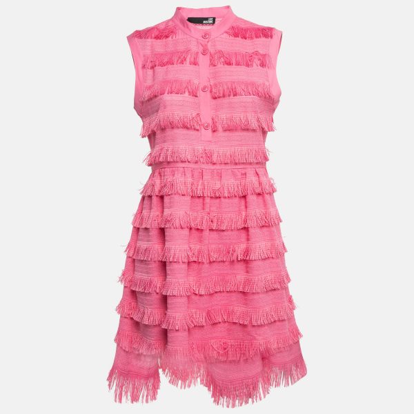 Love Moschino Pink Cotton Fringed Detail Shirt Dress M