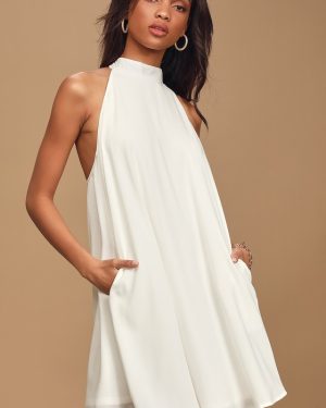 Love of Mine White Halter Swing Dress