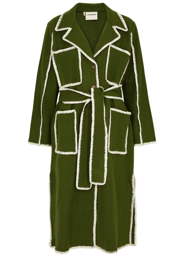 Lovebirds Belted Wool Coat - Green - L