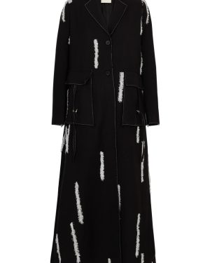 Lovebirds Rain Embroidered Wool Coat - Black And White - L