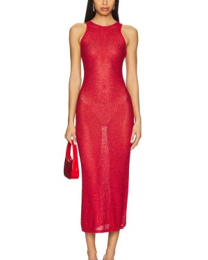 Lovers and Friends Hollis Sequin Midi Dress in Red. Size M, S, XS.