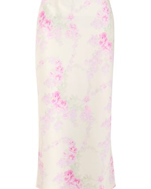 Loveshackfancy Castle Floral-print Satin Midi Skirt - Pink - Xxs (UK4 / Xxs)