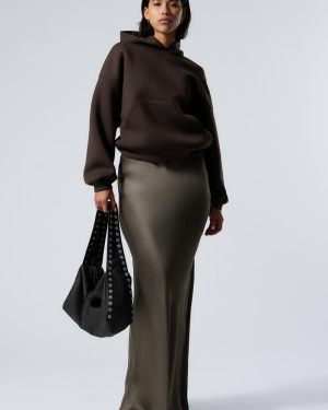 Low Rise Bias-Cut Satin Maxi Skirt