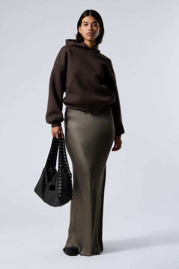 Low Rise Bias-Cut Satin Maxi Skirt