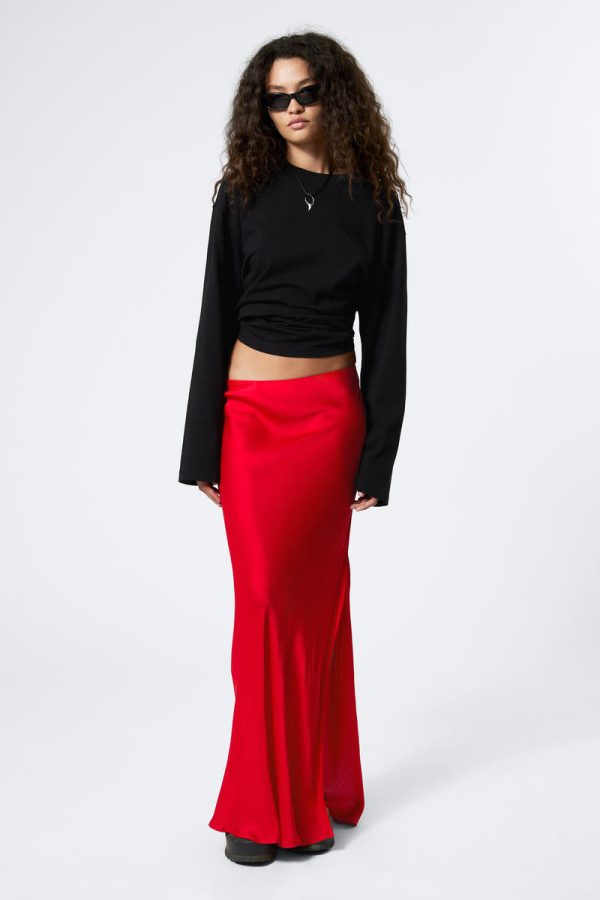 Low Rise Bias-Cut Satin Maxi Skirt
