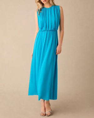 Lucia Blue Gathered Waist Maxi Dress