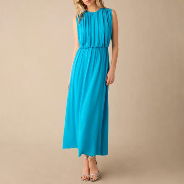 Lucia Blue Gathered Waist Maxi Dress