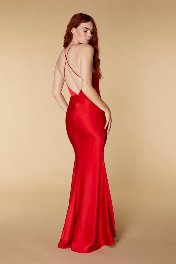 Lux Open Back Maxi Dress with Thigh Split, UK 8 / US 4 / EU 36 / Red
