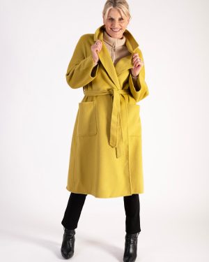Luxury Mustard Cashmere Wool Mix Long Coat