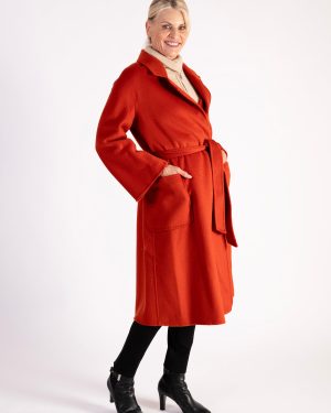 Luxury Pumpkin Cashmere Wool Mix Long Coat