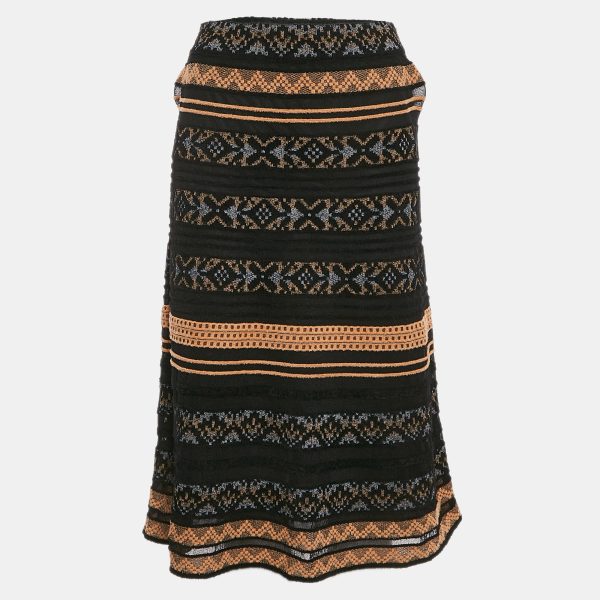 M Missoni Black Stripe Patterned Knit Midi Skirt M