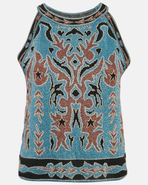 M Missoni Blue Patterned Lurex Knit Crop Top M