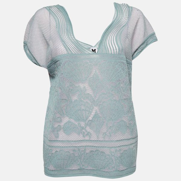 M Missoni Blue Sea Shell Pattern Lurex Knit Cap Sleeve Top M
