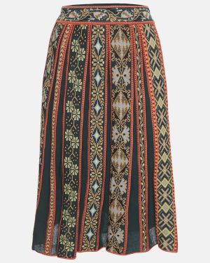 M Missoni Green Floral Striped Knit Midi Skirt S