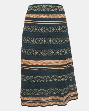 M Missoni Green Stripe Patterned Knit Midi Skirt S