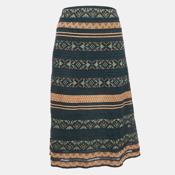 M Missoni Green Stripe Patterned Knit Midi Skirt S