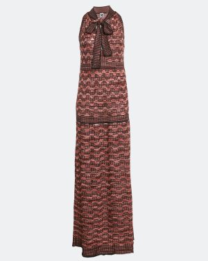 M Missoni Multicolor Patterned Lurex Knit Halter Neck Maxi Dress L