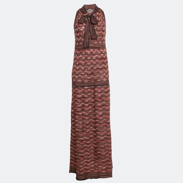 M Missoni Multicolor Patterned Lurex Knit Halter Neck Maxi Dress L