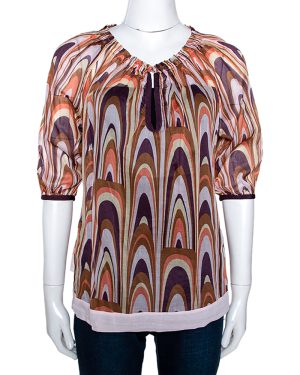 M Missoni Multicolor Printed Cotton Ruched Neckline Blouse M