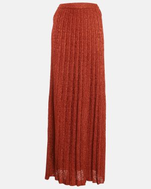 M Missoni Orange Lurex Knit Pleated Maxi Skirt S
