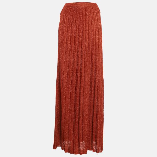 M Missoni Orange Lurex Knit Pleated Maxi Skirt S