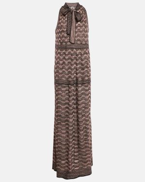 M Missoni Pink/Multicolor Patterned Lurex Knit Halter Neck Maxi Dress L