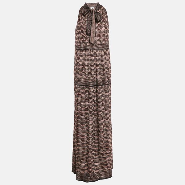 M Missoni Pink/Multicolor Patterned Lurex Knit Halter Neck Maxi Dress L