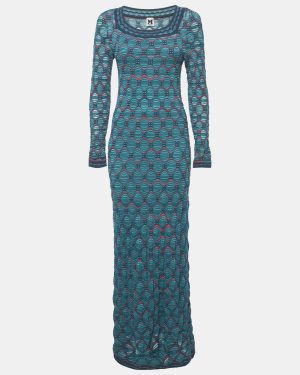 M Missoni Teal Blue Patterned Knit Maxi Dress S