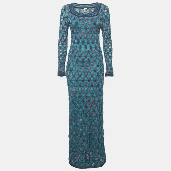 M Missoni Teal Blue Patterned Knit Maxi Dress S