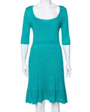M Missoni Teal Green Knit Scoop Neck Skater Dress L