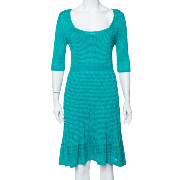 M Missoni Teal Green Knit Scoop Neck Skater Dress L