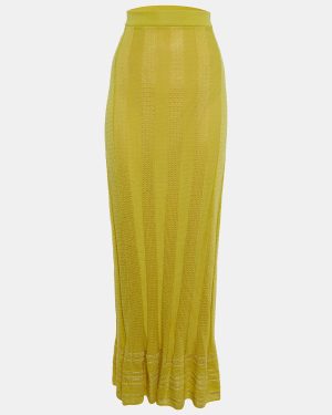 M Missoni Yellow Ribbed Knit Maxi Skirt M