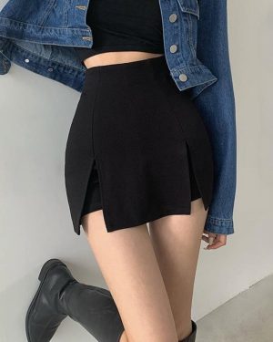 (M, black) Sexy Split Skirt Women's Office Ladies Suit Skirt Summer New Black Mini A-line Pants Skirt High Waist Wide Leg Shorts