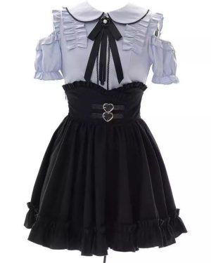 (M, blue) Spring Short Skirt Vintage Gothic Ruffled Mini Skirts Lolita Harajuku Ball Gown Aesthetic Pleated Cake