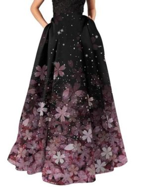 (M, pink) Women Maxi Skirt High Waist A-line Big Swing Flower Print Zipper Half-opening Soft Bohemian Loose Party Prom Beach Skirt