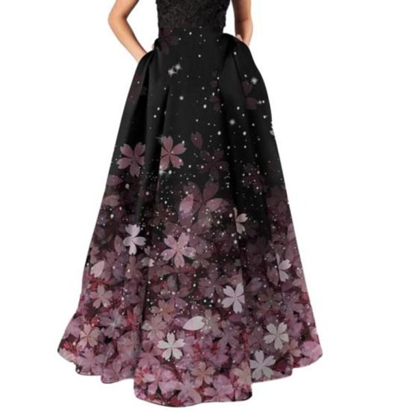 (M, pink) Women Maxi Skirt High Waist A-line Big Swing Flower Print Zipper Half-opening Soft Bohemian Loose Party Prom Beach Skirt