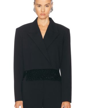MACH & MACH Crystal Fringe Cropped Blazer in Black - Black. Size 34 (also in ).