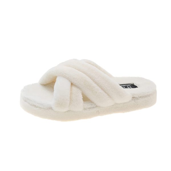 MACHSWON Women's Cross Band Slippers Soft Plush Faux Sliders(White, 6)
