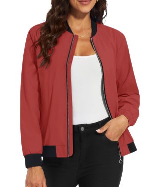 MAGCOMSEN Jackets for Women Zip Up Bomber Jackets Lightweight Red XL