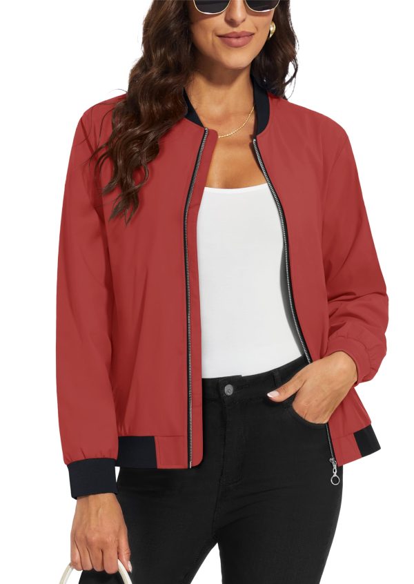 MAGCOMSEN Jackets for Women Zip Up Bomber Jackets Lightweight Red XL
